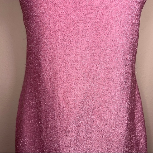 Medium Divided Pink Shimmer Fitted Bodycon Dress Strapless Stretch Event Party - Picture 7 of 13